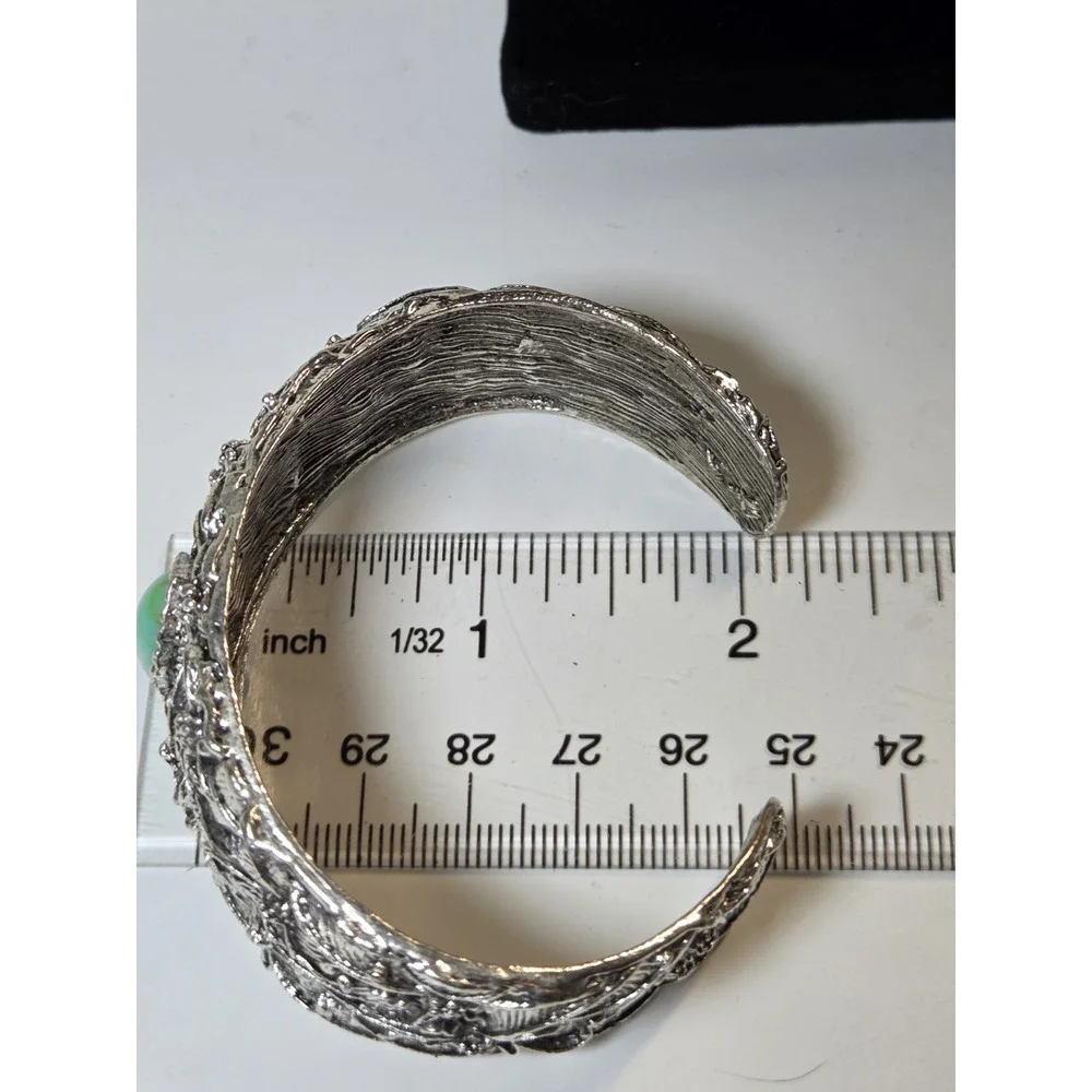 Silver Tone Faux Turquoise Stone Leaf Detail Large Chunky Cuff Bracelet‎ 6